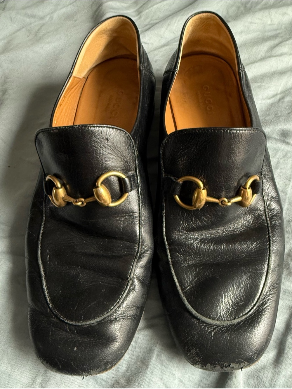Gucci Black Leather Loafers with Gold Horsebit